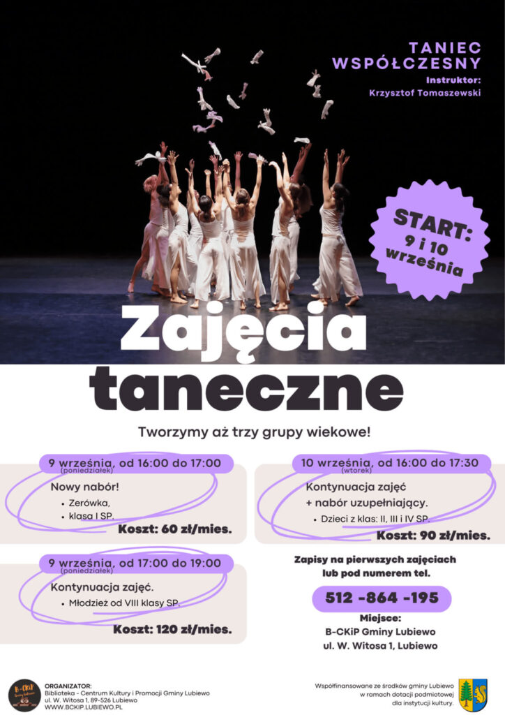 Zajęcia taneczne – zapraszamy START 9 i 10 września!