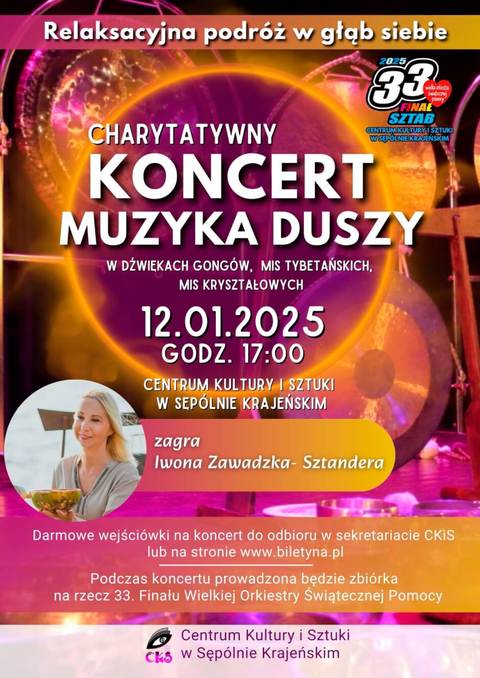 ,,MUZYKA DUSZY”- CHARYTATYWNY KONCERT W DŹWIĘKACH GONGÓW, MIS TYBETAŃSKICH,  MIS KRYSZTAŁOWYCH