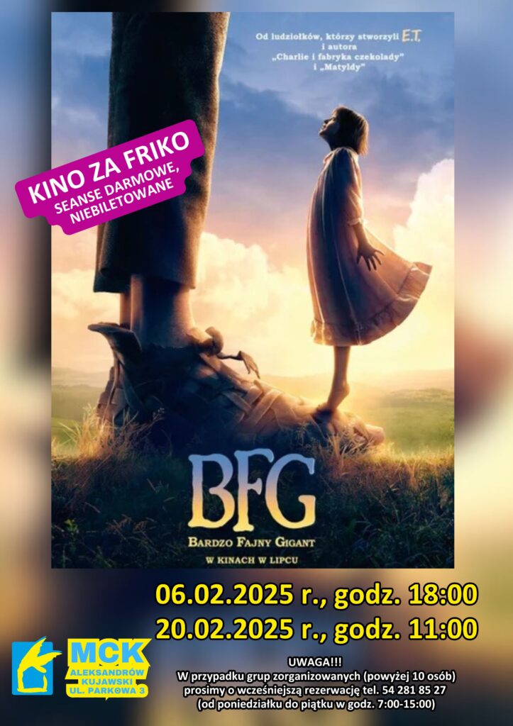 BFG: Bardzo Fajny Gigant - Kino za friko! (seanse darmowe, niebiletowane)