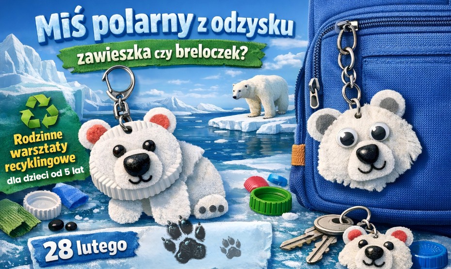 Miś polarny z odzysku – zawieszka czy breloczek? Rodzinne warsztaty recyklingowe dla dzieci od 5 lat.