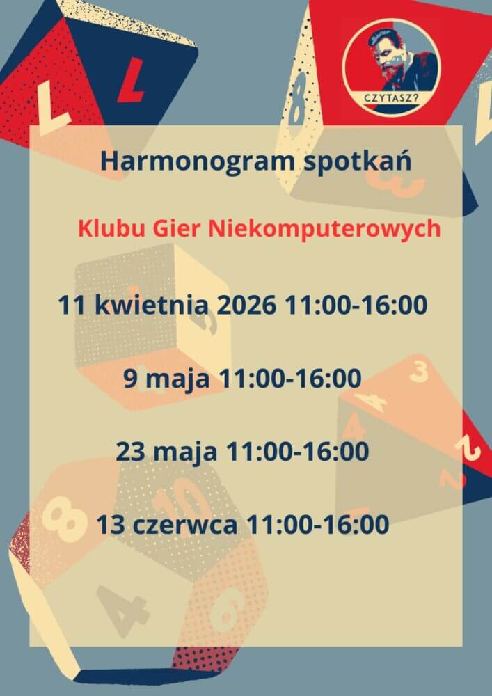 Zaktualizowany harmonogram sobotnich spotkań Klubu Gier Niekomputerowych