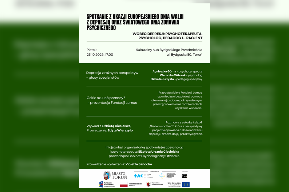 Spotkanie otwarte Wobec depresji: Psychoterapeuta, Psycholog, Pedagog i Pacjent